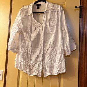 Lane Bryant White Button-down Cotton Blend Top 18/20